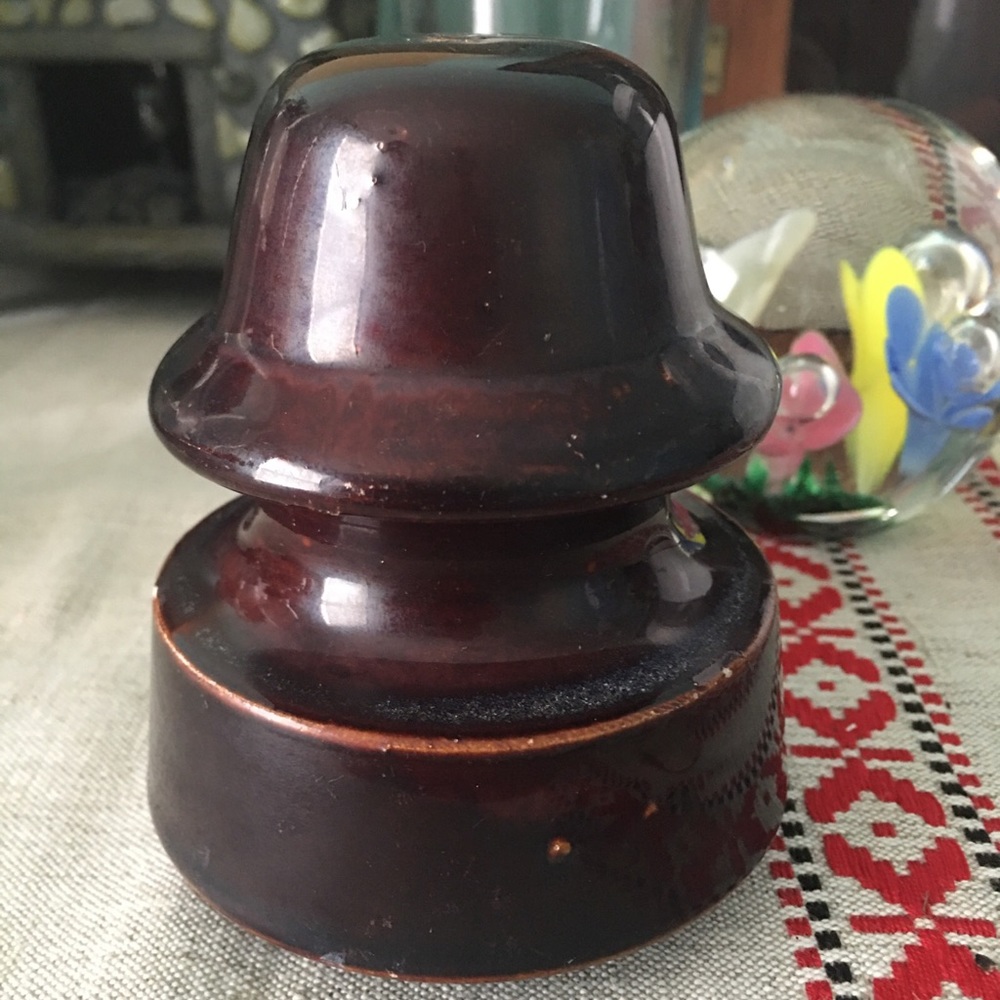Vintage Glazed Brown Ceramic Telephone Pole Insulator, Pinco X 4”.
